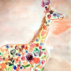 The Giraffe With The Colored Flowers