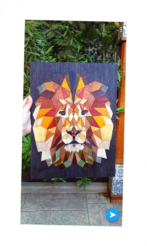 The Lion ( Wood Marquetry Art )