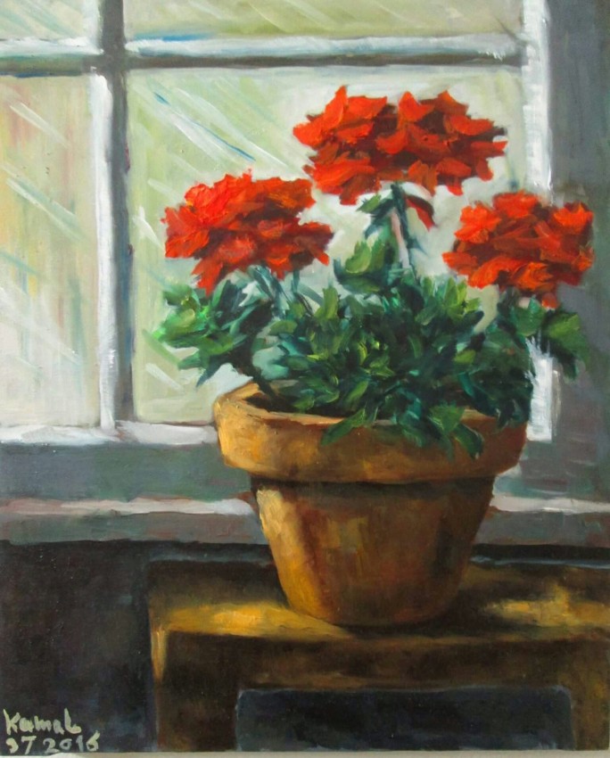 Window With Red Flowers