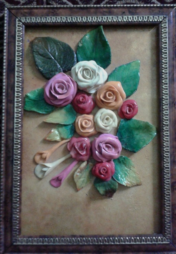 Roses  (Ceramic Artwork On Wood)