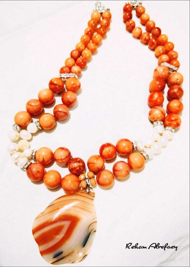 Agate Necklace Pearl & Agate Pendant