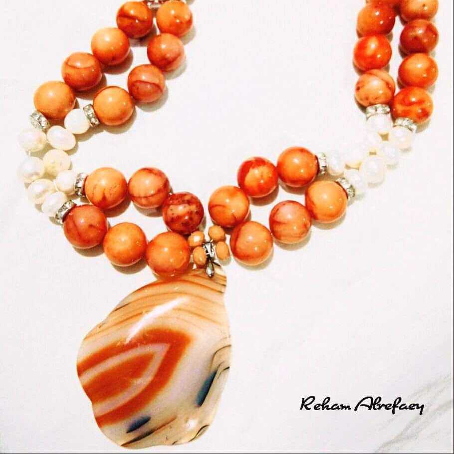 Agate Necklace Pearl & Agate Pendant