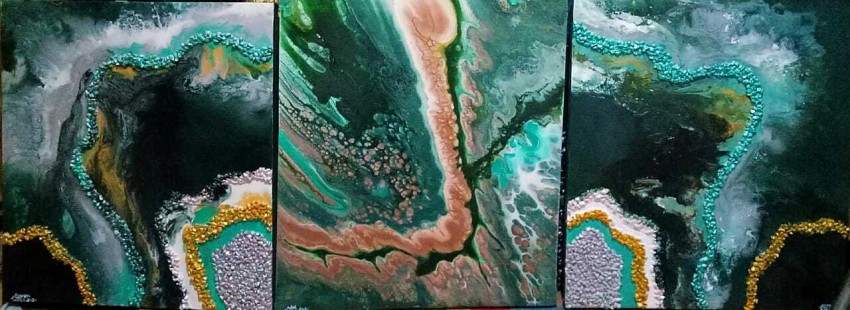 Acrylic Pouring 3 Paintings Together