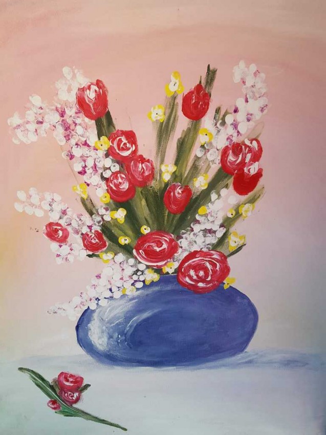 Red Flowers In A Blue Vase