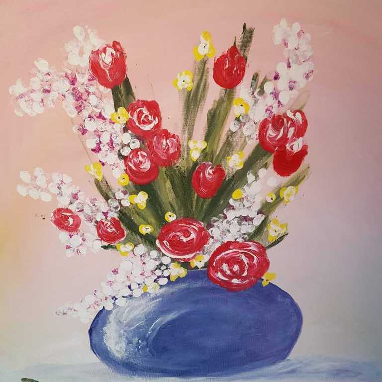 Red Flowers In A Blue Vase