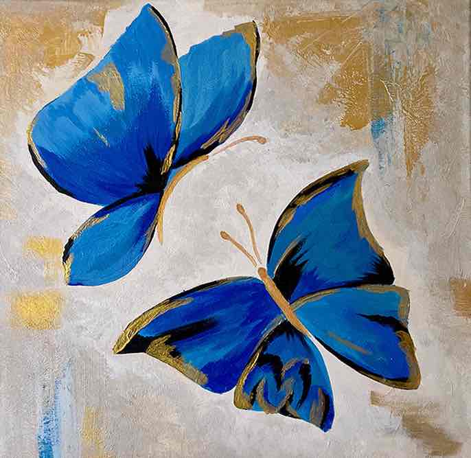 Blue Butterflies (Gold Lines)