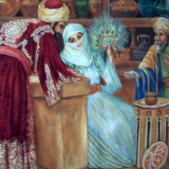 سيدة عربية في محل الفخار