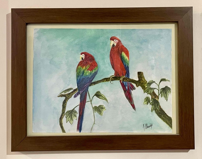 Parrots On A Tree Branch