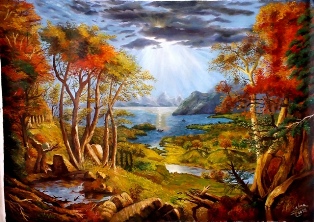 لوحة فنية لوحة فنية ( الغروب على نهر هدسن)