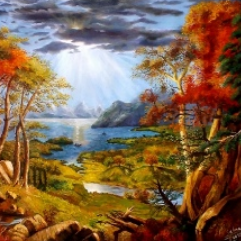 لوحة فنية لوحة فنية ( الغروب على نهر هدسن)