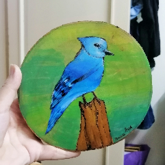 Blue Bird  (Wood Burning & Acrylics)